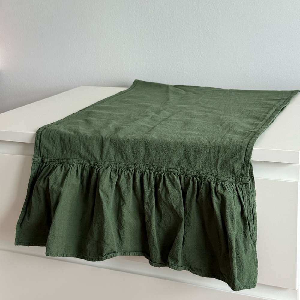 H&M Home Green Ruffled Table Runner Christmas Set of 2